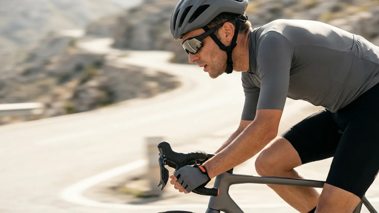 Ciclista con gafas deportivas durante una salida (imagen generada con IA)