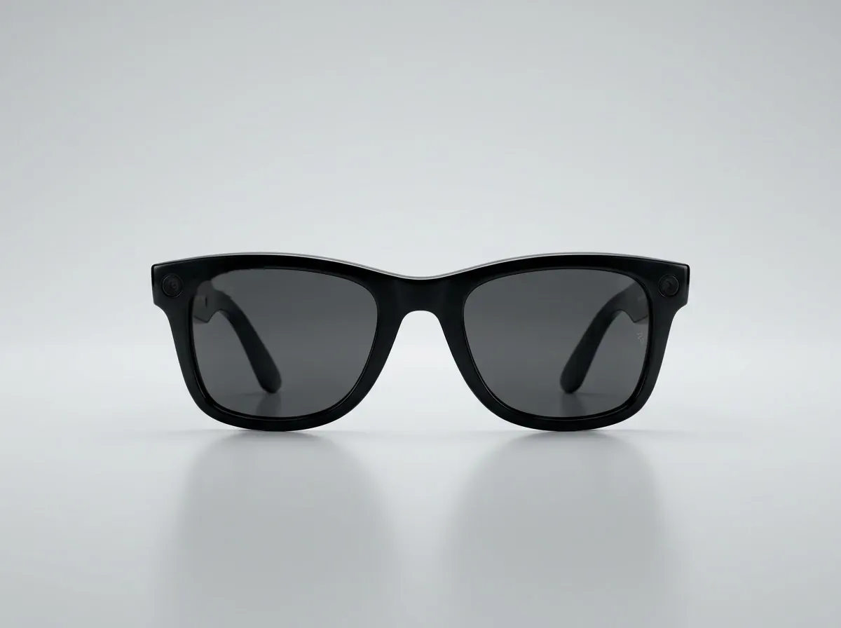 Gafas inteligentes de montura rectangular clásica vistas de frente (imagen generada con IA)
