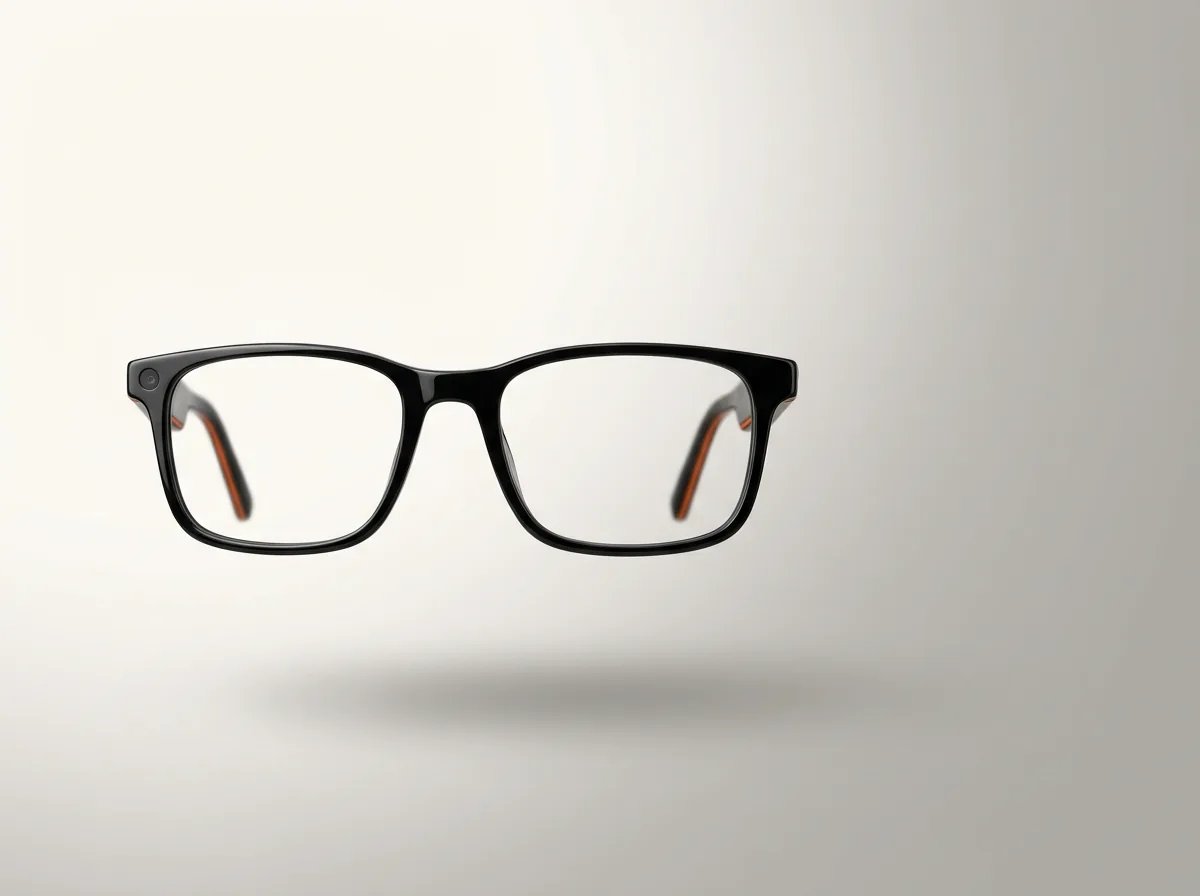 Gafas inteligentes de montura fina rectangular tipo Meta Adventurer (imagen generada con IA)