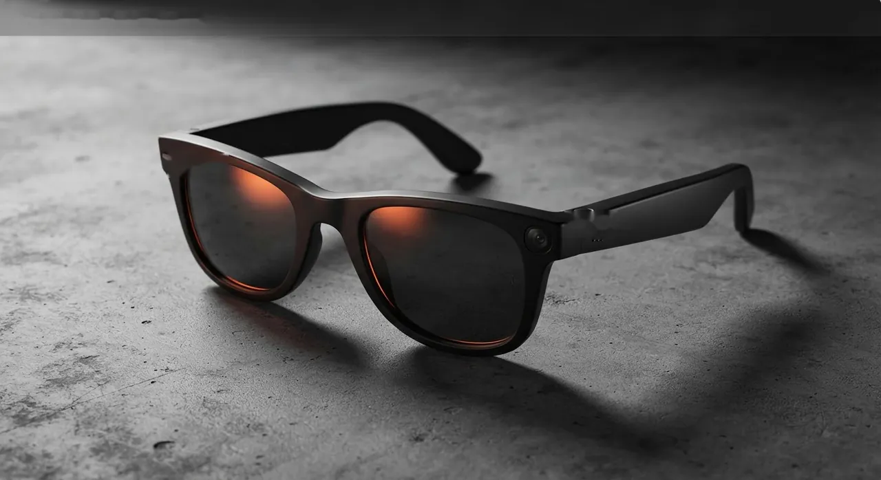 Gafas inteligentes de montura gruesa sobre una superficie clara (imagen generada con IA)